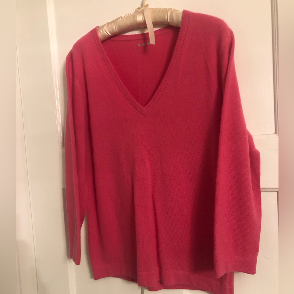 Cashmere Three Dots Pink V-Neck Sweater Sz Xl Like New $275